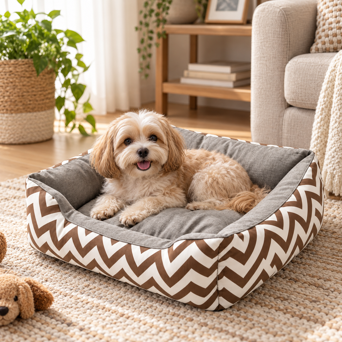 Wave Pattern Square Pet Bed