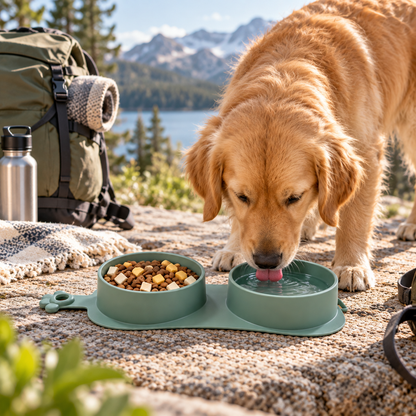 Foldable Double Pet Bowl with Slow Feeder